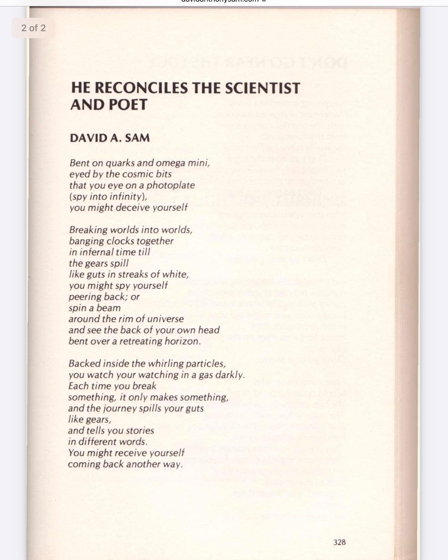 I wanted to be a scientist among many other careers. Poetry & science seemed at first opposites. This poem published in Great River Review found the harmony.