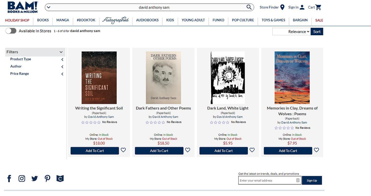 Four of my poetry collections are available from Books a Million