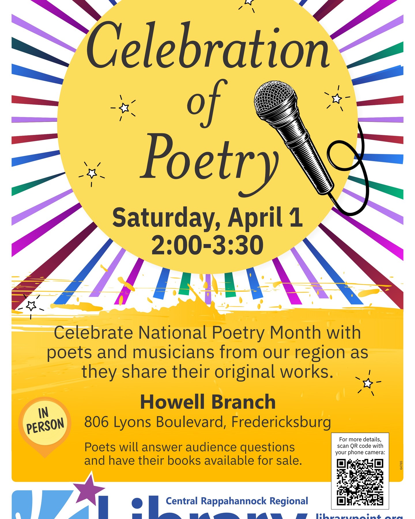 To celebrate National Poetry Month, join me and other poets and musicians on April 1 for a Celebration of Poetry