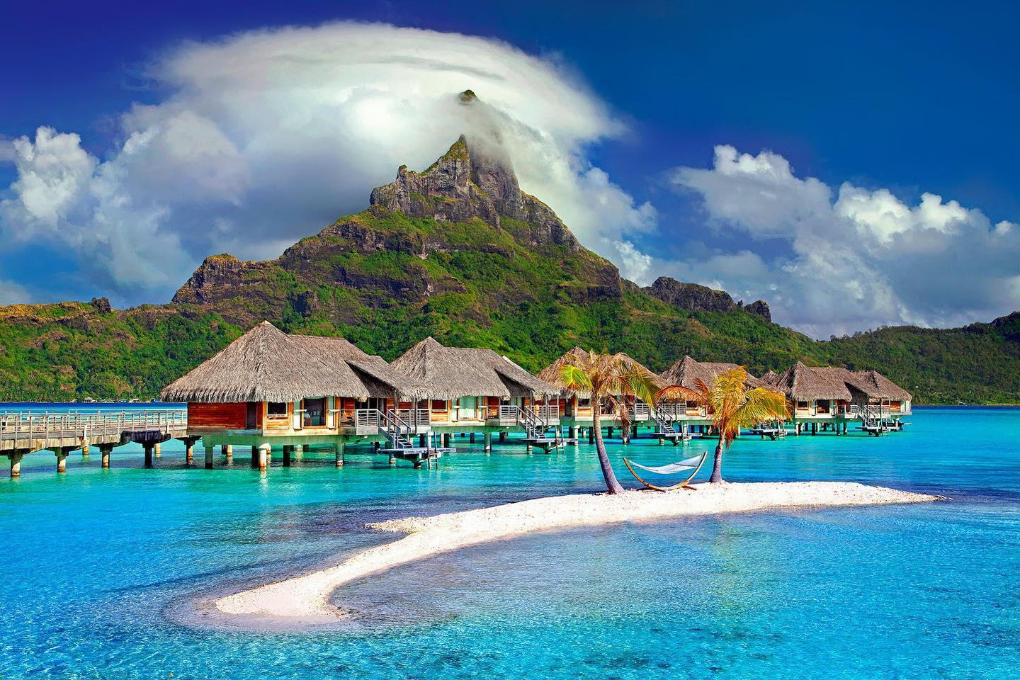 Vaitāpē, Îles Sous-le-Vent, French PolynesiaCottages In The Middle Of Beach by Julius Silver