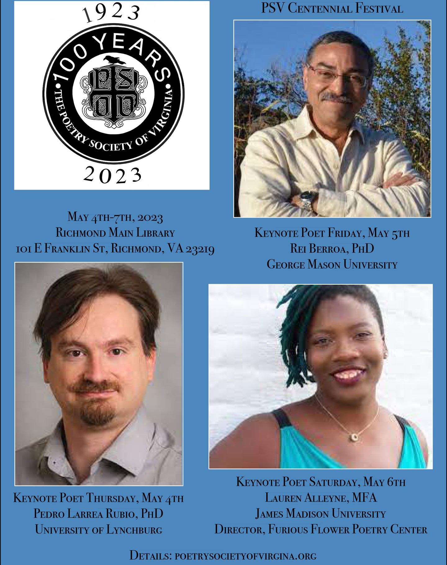 Looking forward to the Centennial Festival of the Poetry Society of Virginia.