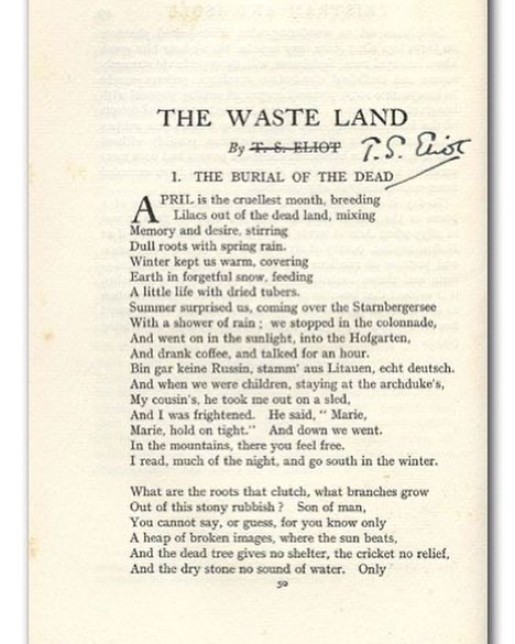 We end April and National Poetry Month with the beginning of Eliot’s The Wasteland