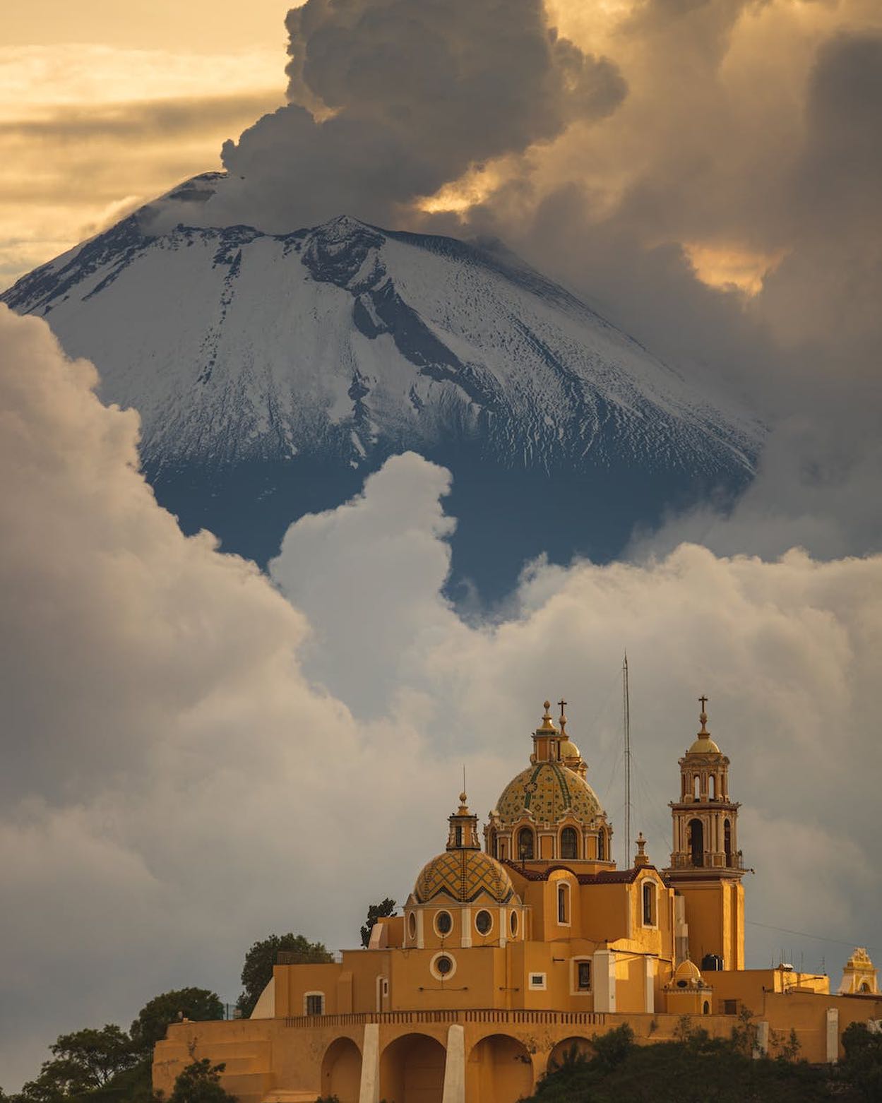 Cholula, Pue., MéxicoChurch with Majestic Volcano in Background by Felipe Perez