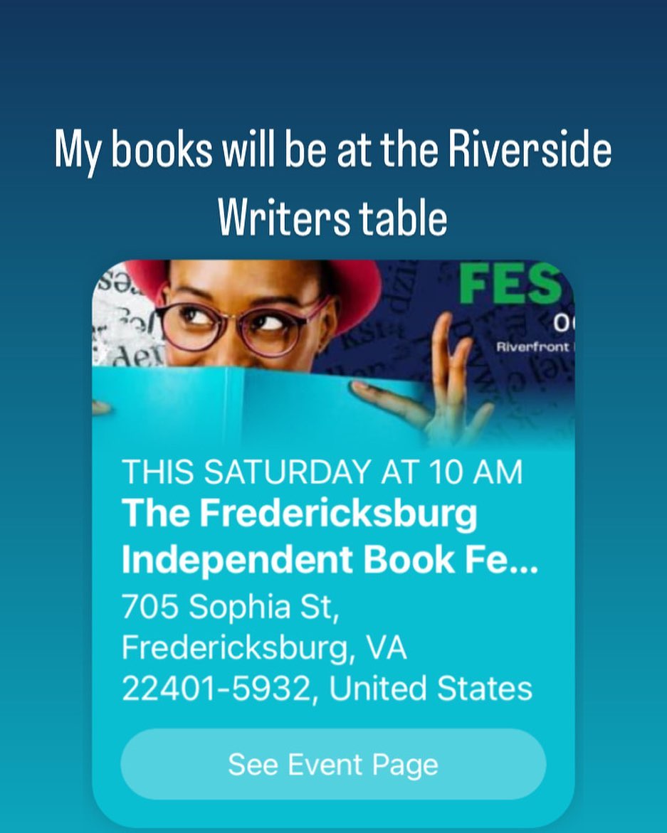 My books will be at the Riverside Writers’ table and I will be there in the morning.