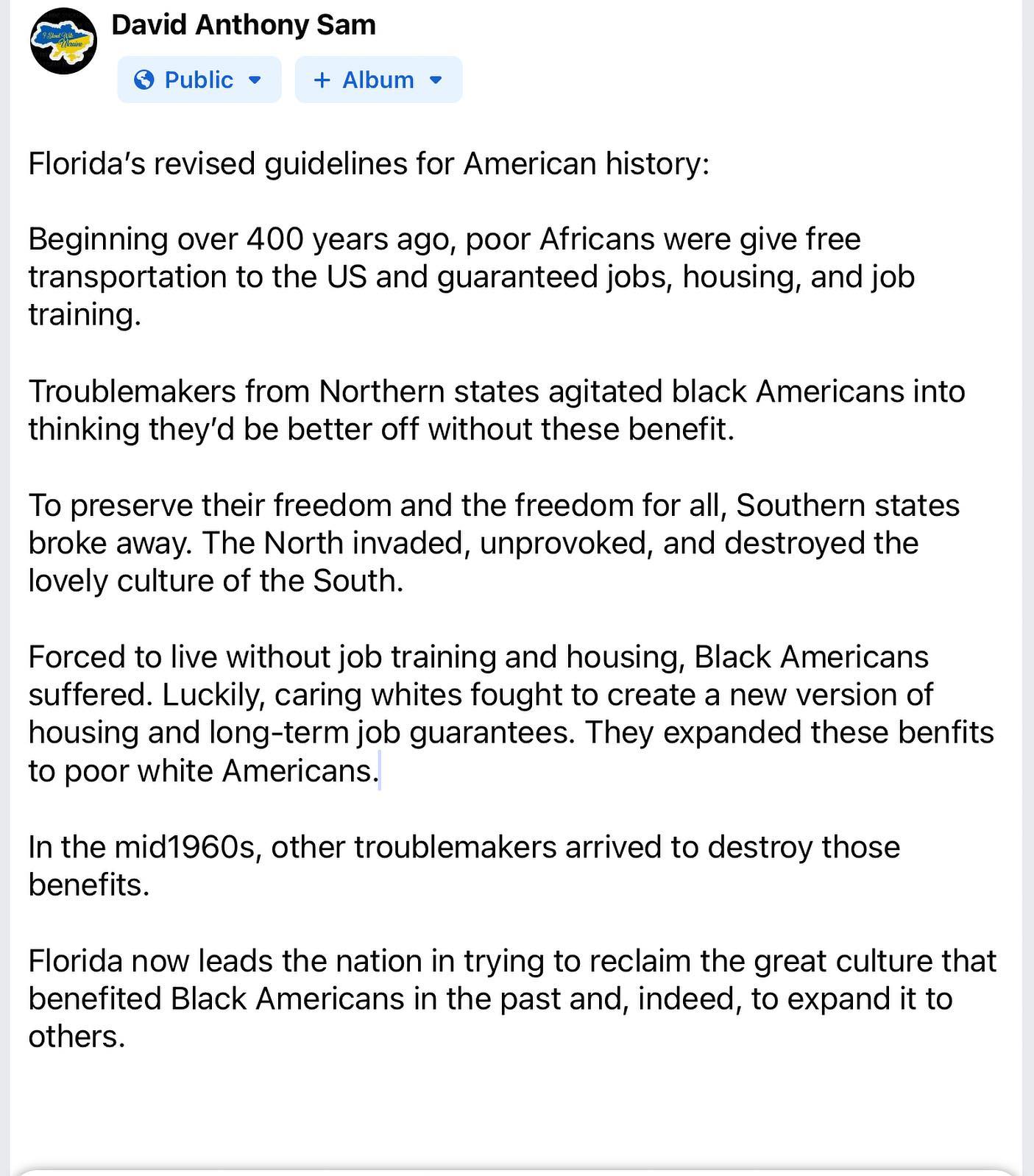 Florida’s revised guidelines for American history (my version)