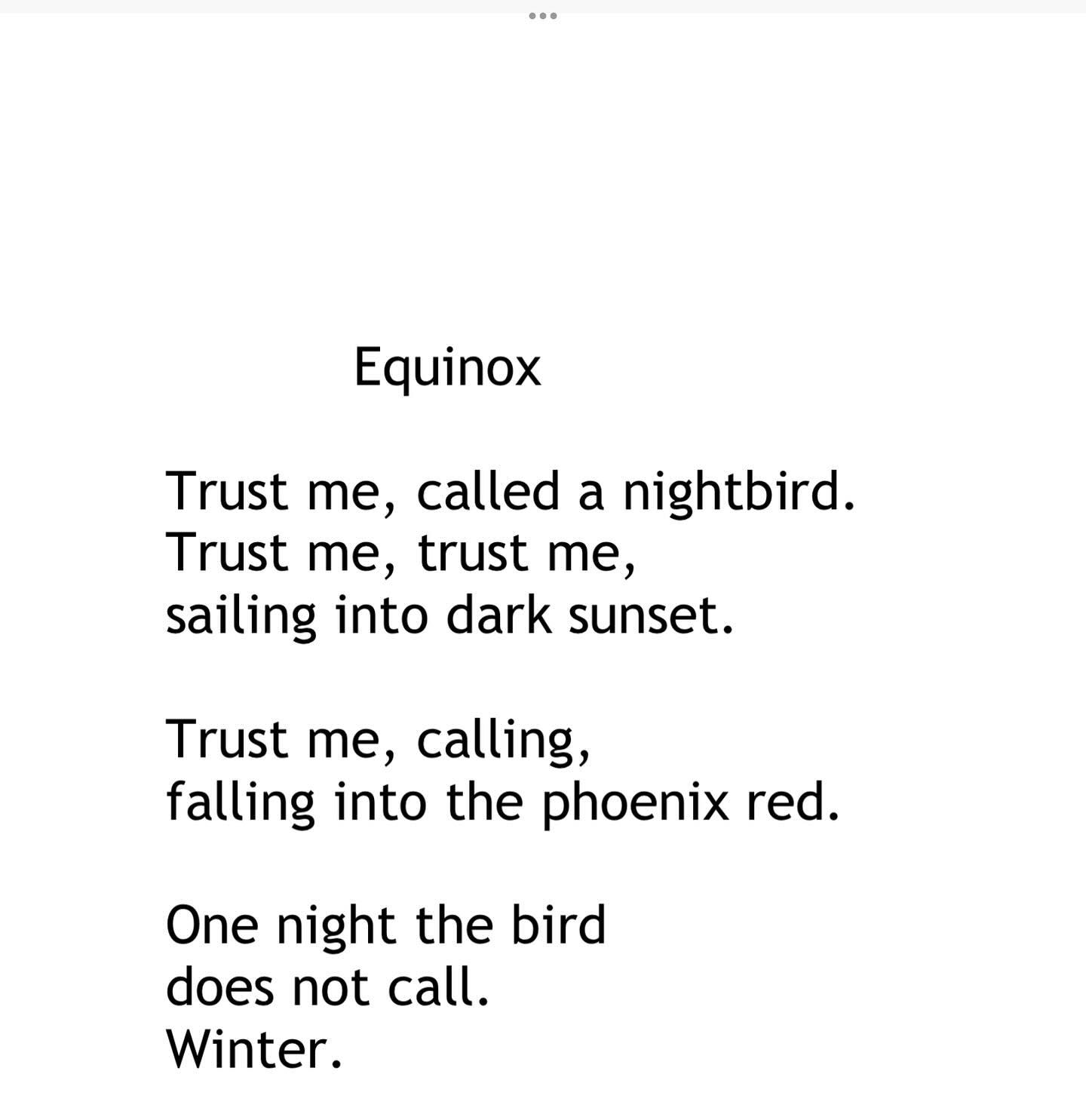 And my poem for the Autumnal Equinox